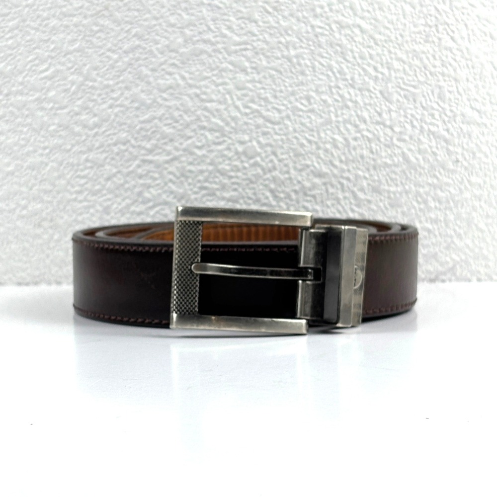 Boconi Leather Belt Mens 40 Brown Reversible Textured Silver Buckle Classic